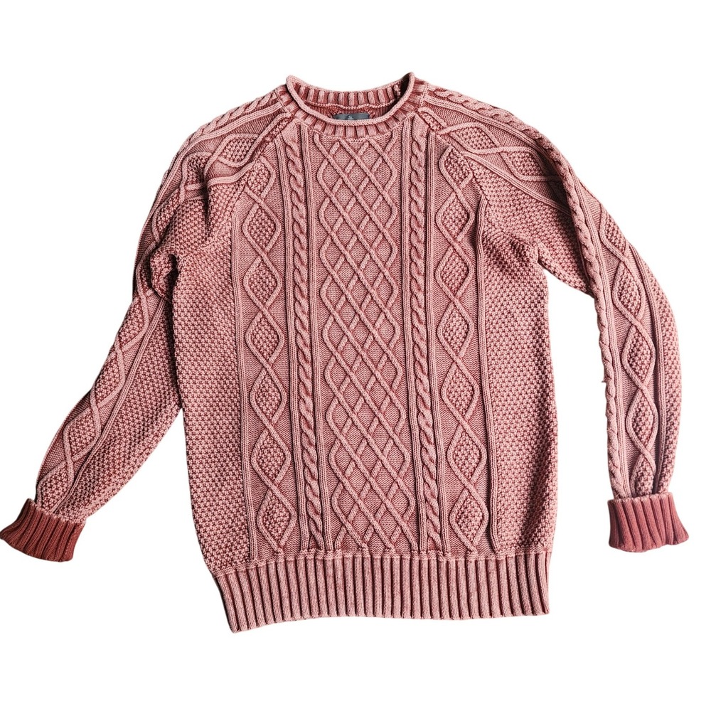 LL Bean Signature Sweater medium Cotton Linen‎ Blend Fisherman Cable Knit Chunky